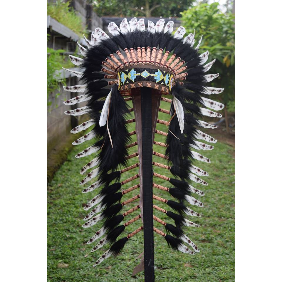 TOPI INDIAN - INDIAN HEADDRESS MEDIUM ANGSA MONTE PUTIH TUTUL