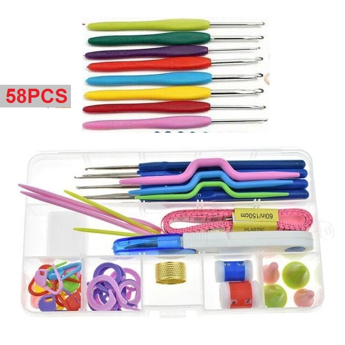 Jarum Rajut Set 58pcs 100pcs Set Alat Rajut Set Hakpen Set Perlengkapan Rajut Set BOX Tas