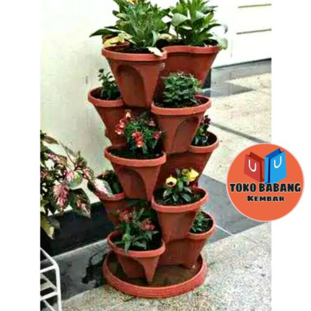 Pot Vertikal Green leaf 5 susun + wadah /pot lucu /pot unik