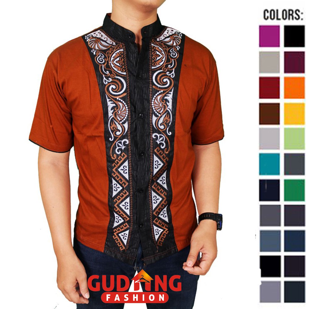 Pakaian Etnik Muslim Pria Baju Koko Modern Katun Bordir Pendek - Banyak Pilihan Warna KKS (COMB)