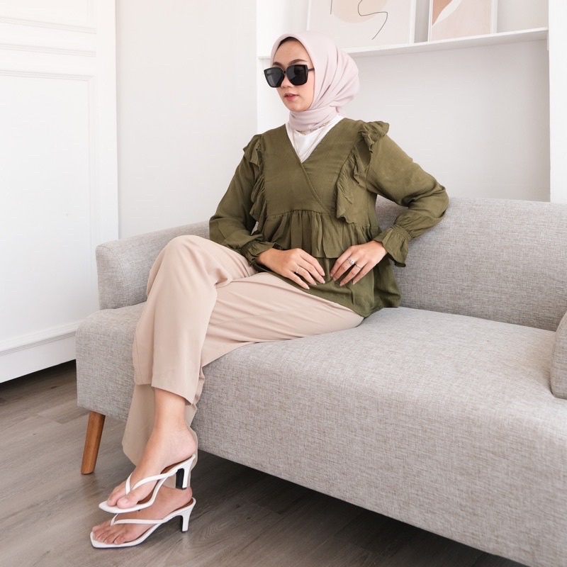 BEFAST - ZSO OOTD Blouse Wanita NUYA / OLIVER BLOUSE / Blouse Wanita Casual / Blouse Lengan Panjang Karet / Blouse Wanita HIjab / Blosue Polos Formal / Fashion Wanita Remaja Modis