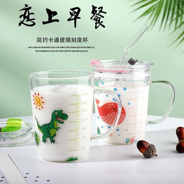Gelas Kaca Dengan + Sedotan Cangkir Mug Anti Tumpah Karakter