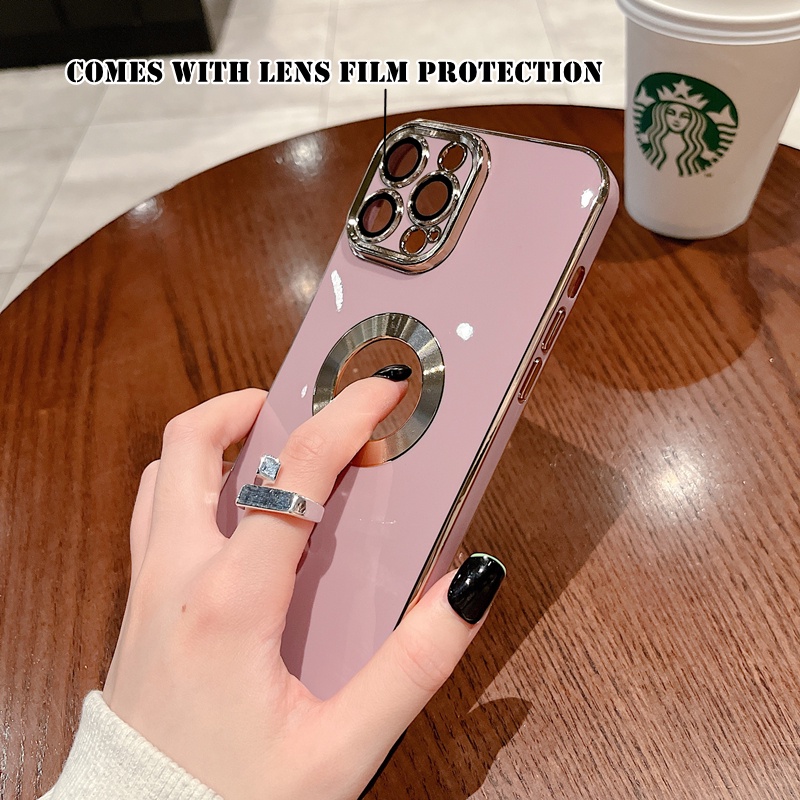 Soft case Pelindung Warna Solid Dengan Lensa Film Tahan Banting Untuk iPhone 13 Pro max 12 Pro max 11 Pro max 7 Plus 8 Plus