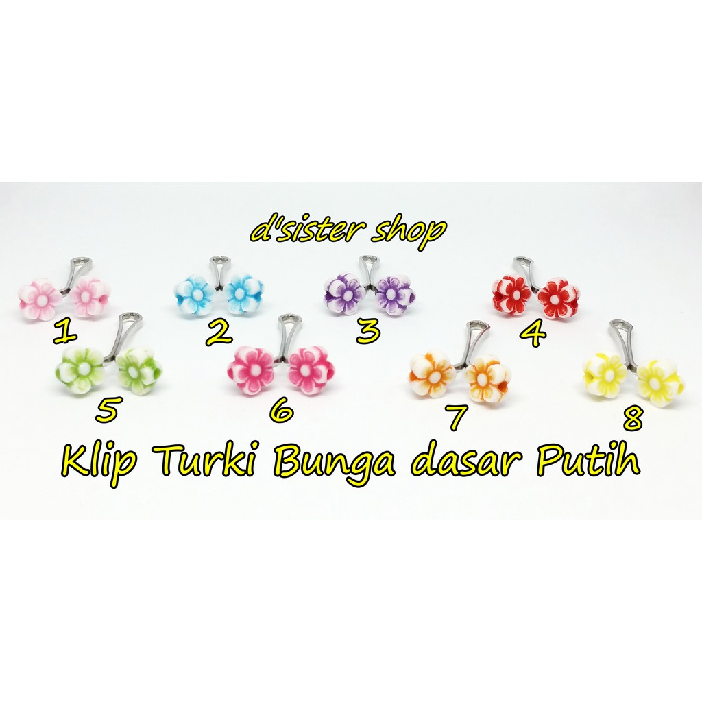 Klip Turki Peniti Turkey Penjepit Kerudung Bunga dasar Putih