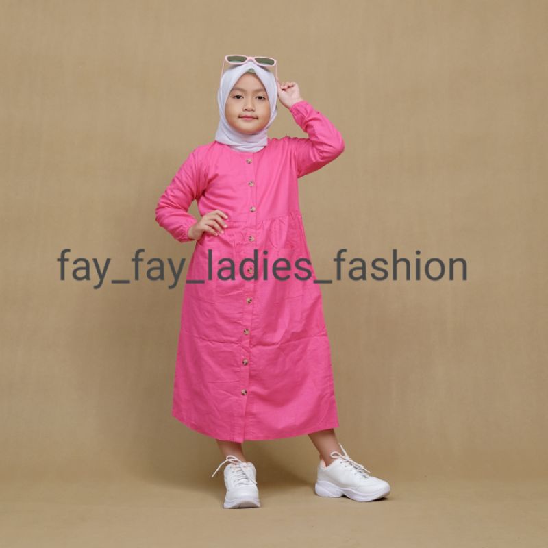 Midi Dress Anak Katun Linen Rami Premium