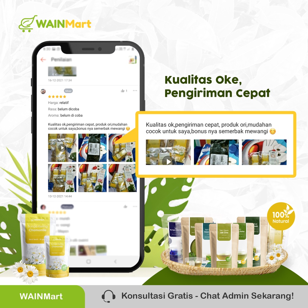 ANTI IMSOMNIA !!! Teh Bunga Chamomile 50 gr Herbal Relaksasi kaya Antioksidan Isi Lebih Banyak