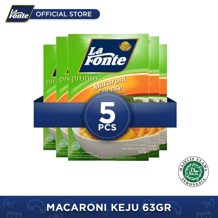 

Pasta-Aneka- 5 Pcs - La Fonte Macaroni Keju 63Gr -Aneka-Pasta.