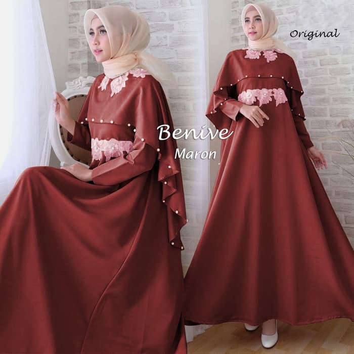 Baju Gamis Wanita Terbaru Pesta Brukat Bordir Benive