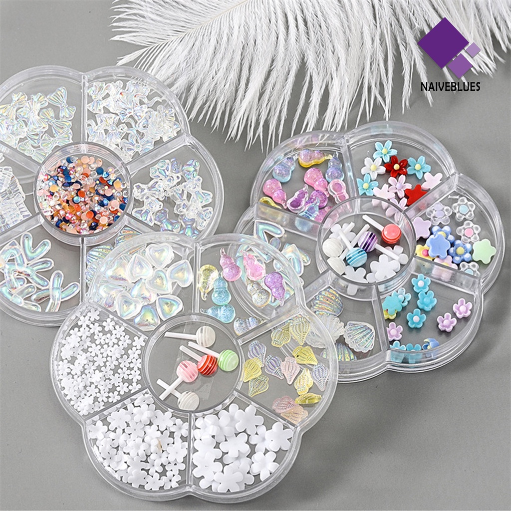 Naiveblue 1 Kotak Ornamen Bentuk Pita 3D Bahan Resin Untuk Dekorasi Nail Art DIY