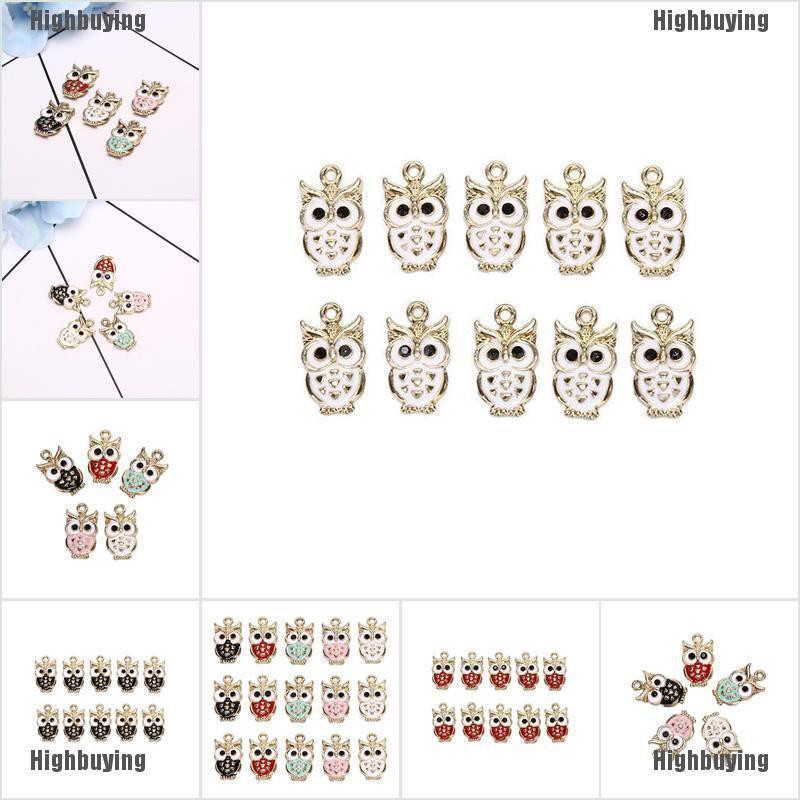 Hbid Glory 10Pcs / Lot Liontin Enamel Bentuk Burung Hantu Bahan Alloy Untuk Membuat Perhiasan DIY