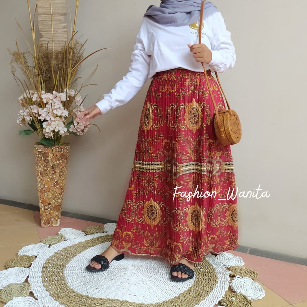 (BISA COD) BAWAHAN MUSLIM WANITA / ROK PLISKET MOTIF SULTAN