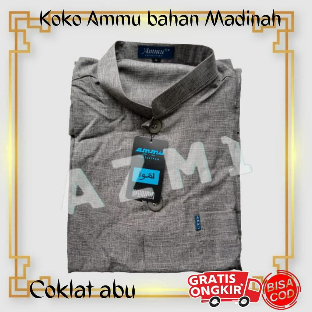 Terbaru Baju Koko Ammu Bahan Madinah Coklat Abu Premium Class Limited Edition