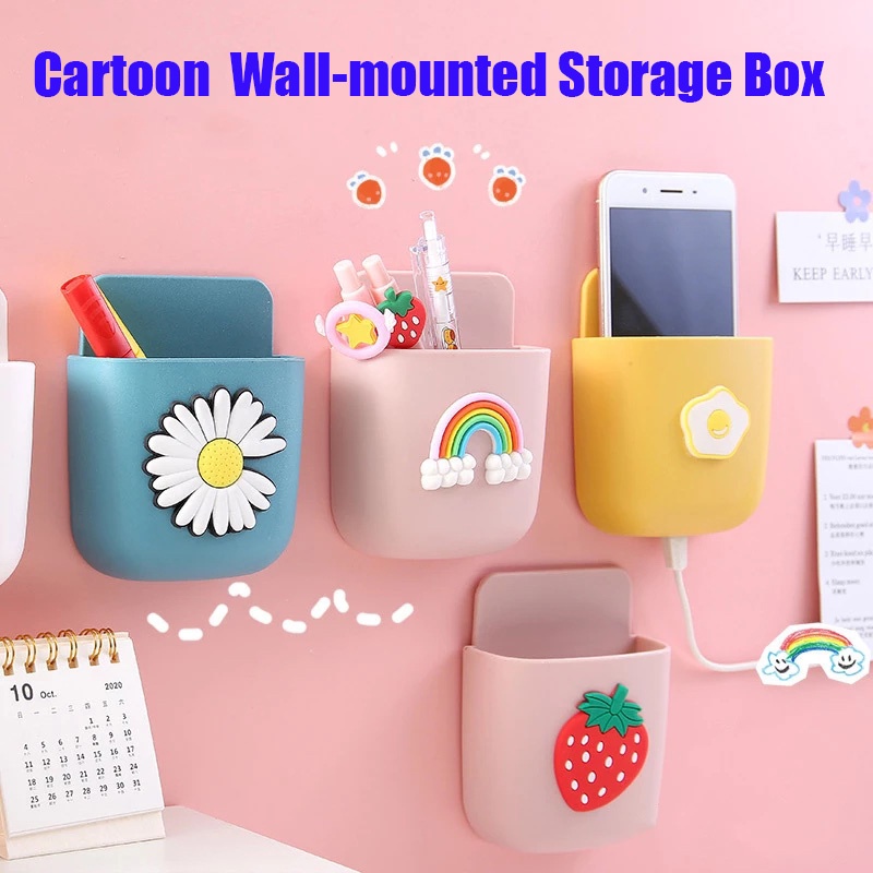 [Creative Cute Cartoon Wall-Mounted Storage Box ][Air Conditioning Remote Control TV Storage Box ][Living Room Bedroom Background Wall Decoration Organizer][Multifunctional Mobile Phone Plug Office Household Bracket]