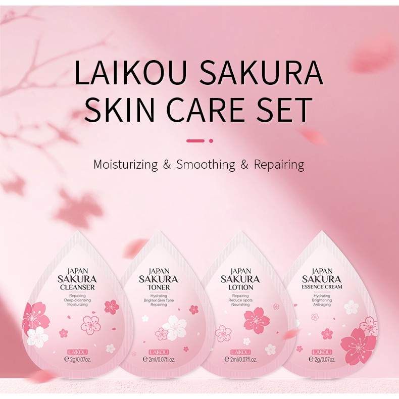 LAIKOU Sakura Mud Mask Sachet Glowing Serum Krim Wajah Toner Foam Pembersih