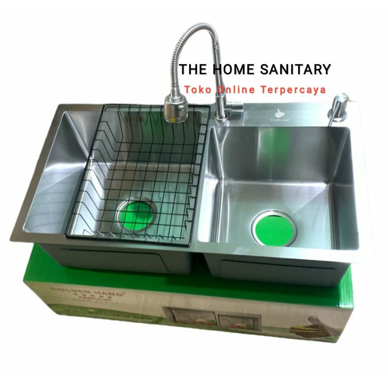 Paket Kitchen Sink Golden Hand 7541 Bak Cuci Piring 2 Lobang