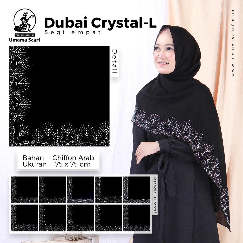 Grosir 10 Pcs Hijab Pashmina Dubai Crystal L Motif Bahan Chiffon Arab - By Umama