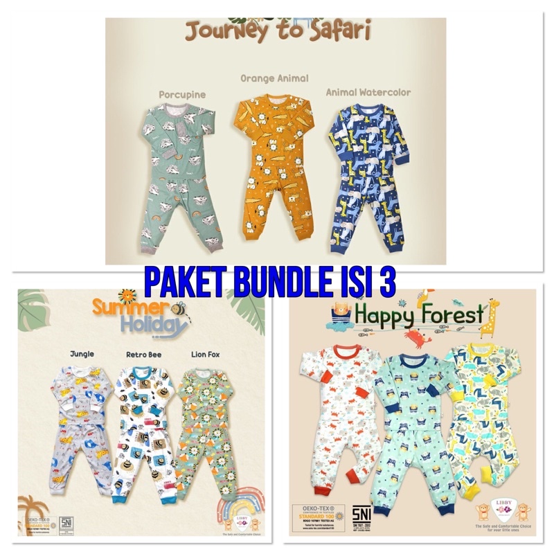 BUNDLE 3 LIBBY Piyama Anak Stelan Oblong Panjang Celana Panjang SML 2L XL XXL - Paket Hemat Libby Baby