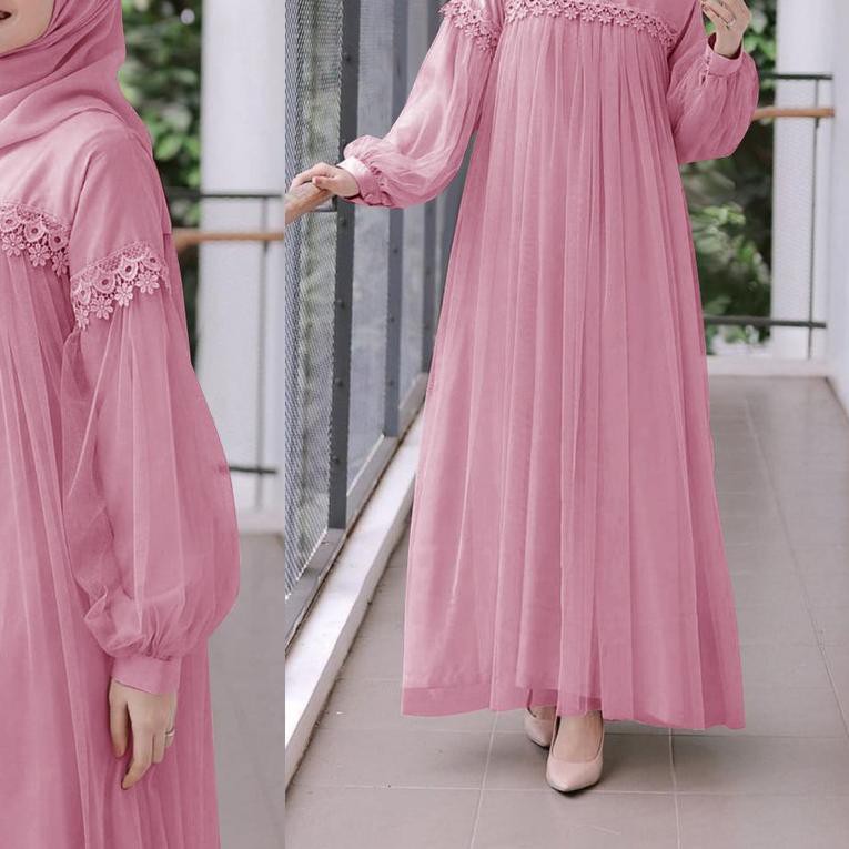 ✹ MAXI DRESS PANJANG NURAINI | GAMIS MUSLIM MURAH PEREMPUAN BROKAT TILE CANTIK RENDA IMPORT TERBARU