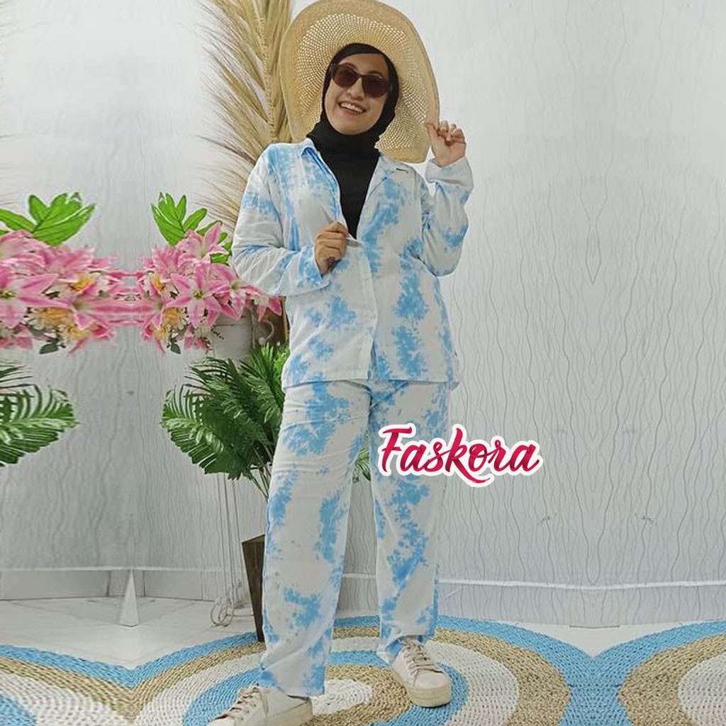 One Set Tie dye Wanita Busui Panjang - Setelan Jumbo Rayon Wanita Kekinian - Pajamas Tiedye STN02