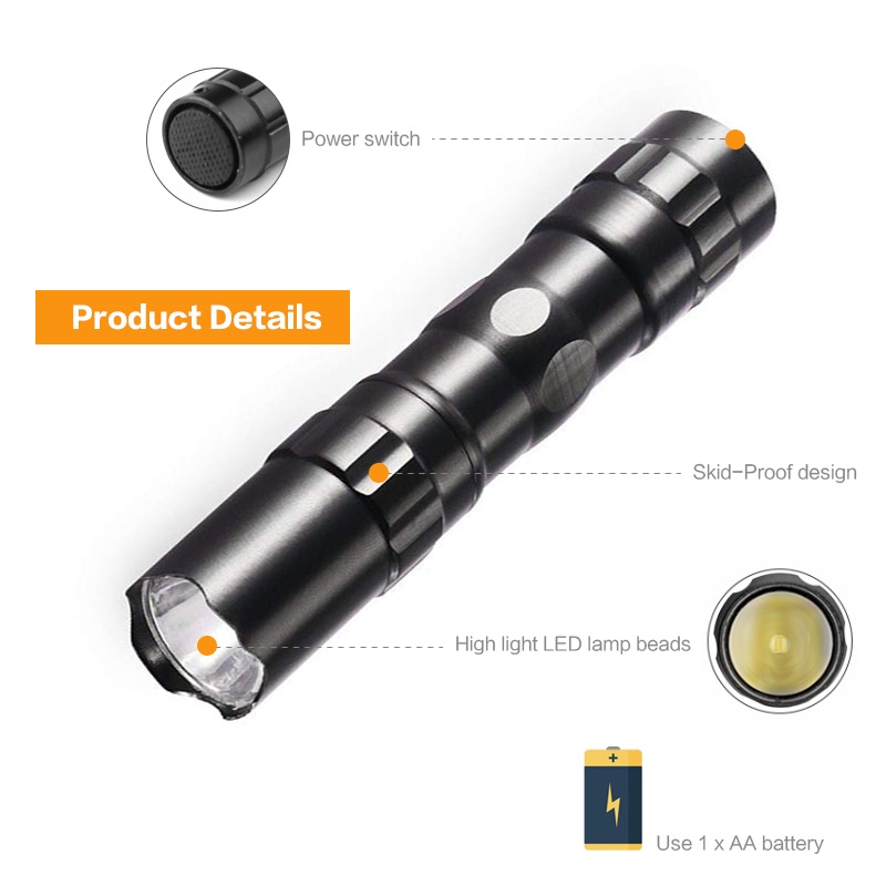 Lampu Senter Led Mini Portable Tenaga Baterai Bahan Aluminum Untuk Darurat / Camping / Hiking