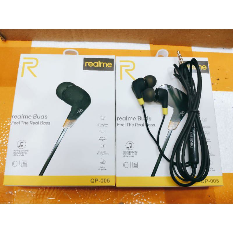 Handsfree Headset Realme QP-005 Stereo Earphone 3.5mm Audio Jack Universal Super Bass