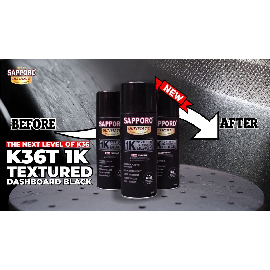 Sapporo Ultimate K36T 1K Textured Dashboard Black / Cat Semprot 3in1 400ml