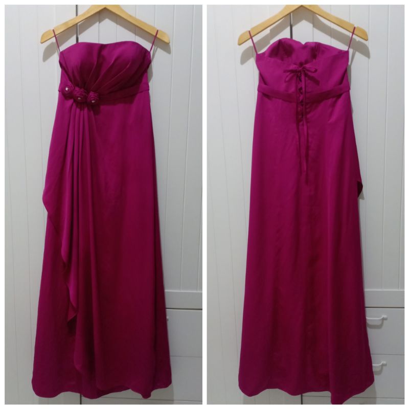 Gaun Prewedding Dress Kondangan Pesta baju bridesmaid Prom evening Gown Wanita Pink Fushia preloved