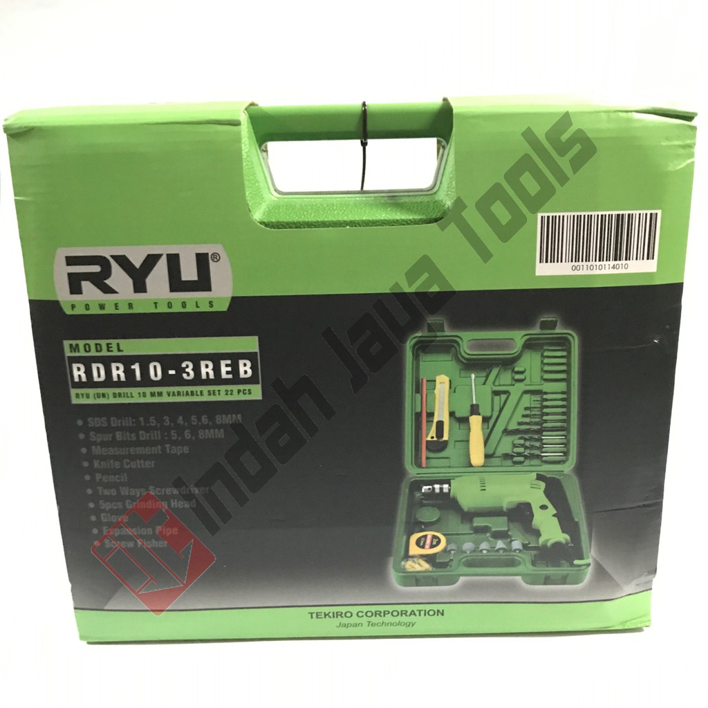 RYU RDR10-3REB Mesin Bor Besi 10 mm SET 22 Pcs Variabel Speed Koper