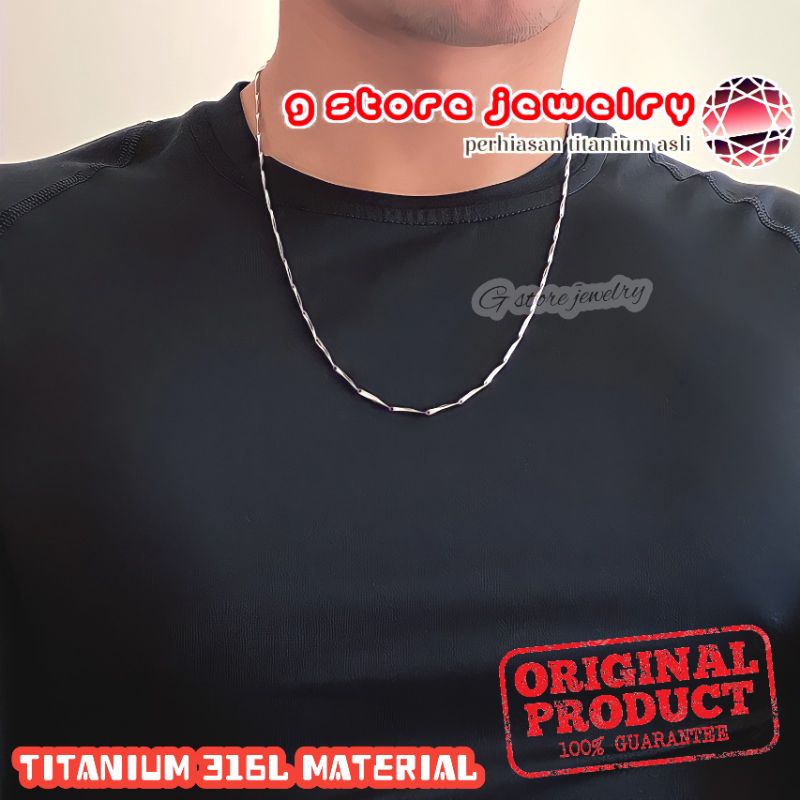 Kalung pria cowok keren korea titanium asli anti karat ori original emas putih perak silver rantai p
