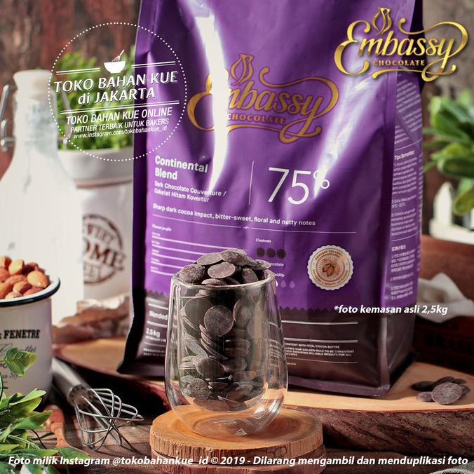 

Embassy Chocolate - Continental 75% 2,5kg Dark Couverture Coklat Tulip