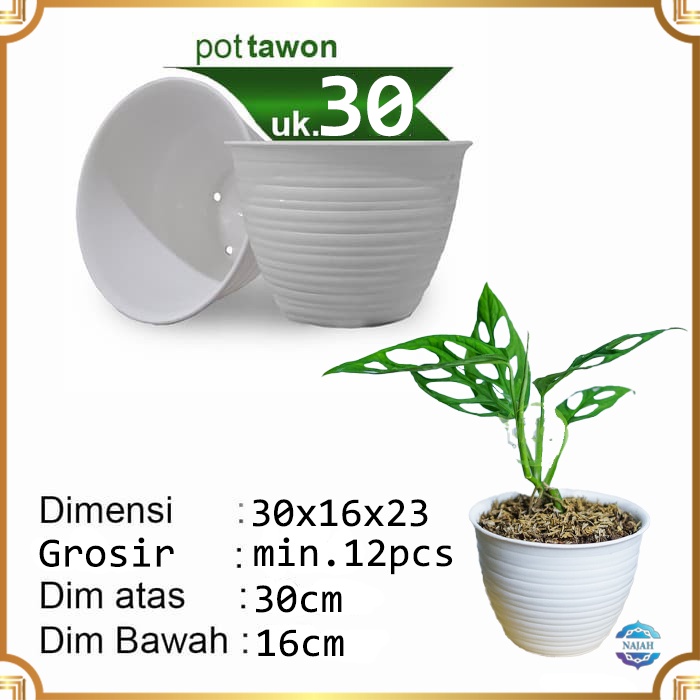 [✔GROSIR] POT BUNGA PUTIH MURAH PLASTIK BESAR TAWON 30CM Tanaman Hias Hidup Janda Bolong