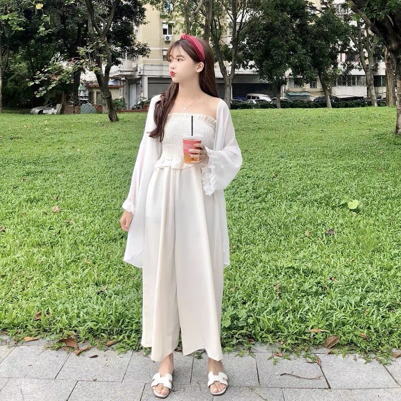 One set kemben plus celana kulot wanita korean style import - Setelan celana kekinian terbaru polos