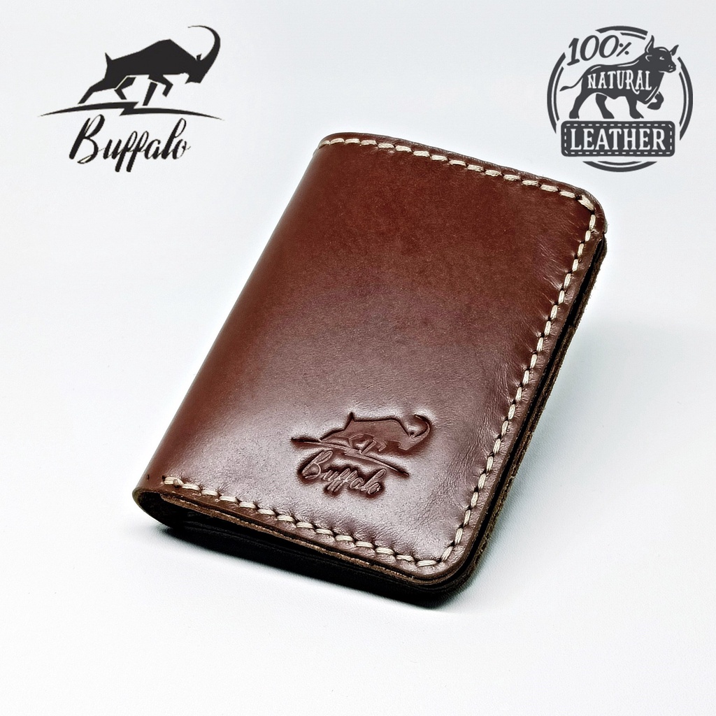 Buffalo Dompet Pria 100% FULL KULIT Asli Model Lipat Berdiri Handmade Classic Vintage Brown