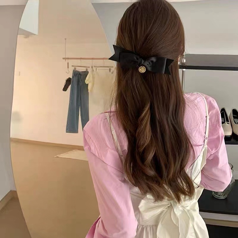 ELEGANT SLIM BOW HAIRCLIP JEPIT KLIP RAMBUT PITA KAIN SATIN SILK FAIRY RIBBON HAIRPIN ELEGAN FRENCH RETRO FAIRY FEMINIM BLACK PINK COLOR WARNA HITAM HAIR SNAP AKSESORIS ACCESSORIES PIN KOREA PRINCESS STYLE