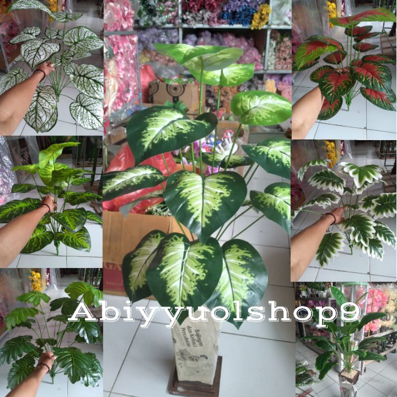 Bunga Sudut Keladi Jumbo TANPA POT / Monstera Hias import /Daun Pisang Bunga Artifisial LATEX 18 DAU