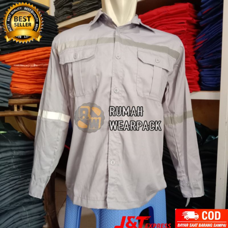 Kemeja PDL Safety Baju PDL Wearpack PDL Kancing Atasan Lengan Panjang Warna Abu Muda