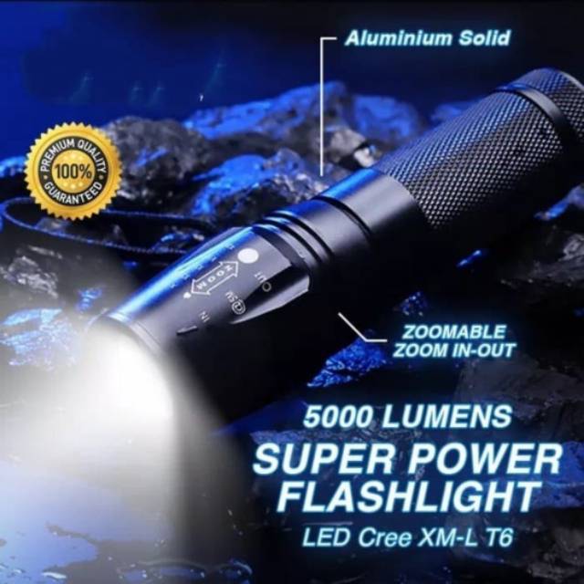Senter taffled led cree T6 26650 5000 lumens E97 waterproof