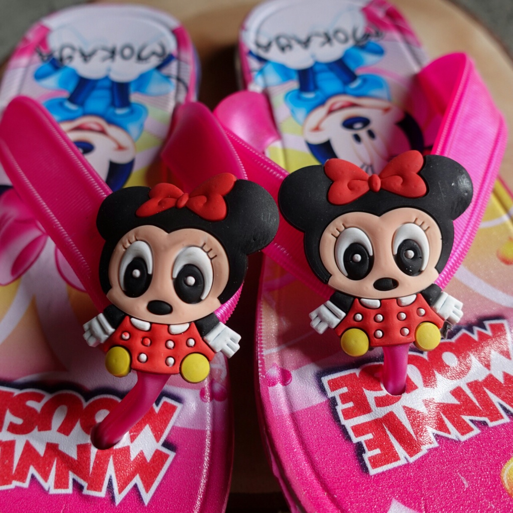 Sandal Jepit Anak Cewek LED motif Minnie pita merah Super Imut Import Mokaya 30/35 ( 2018-323 LED)