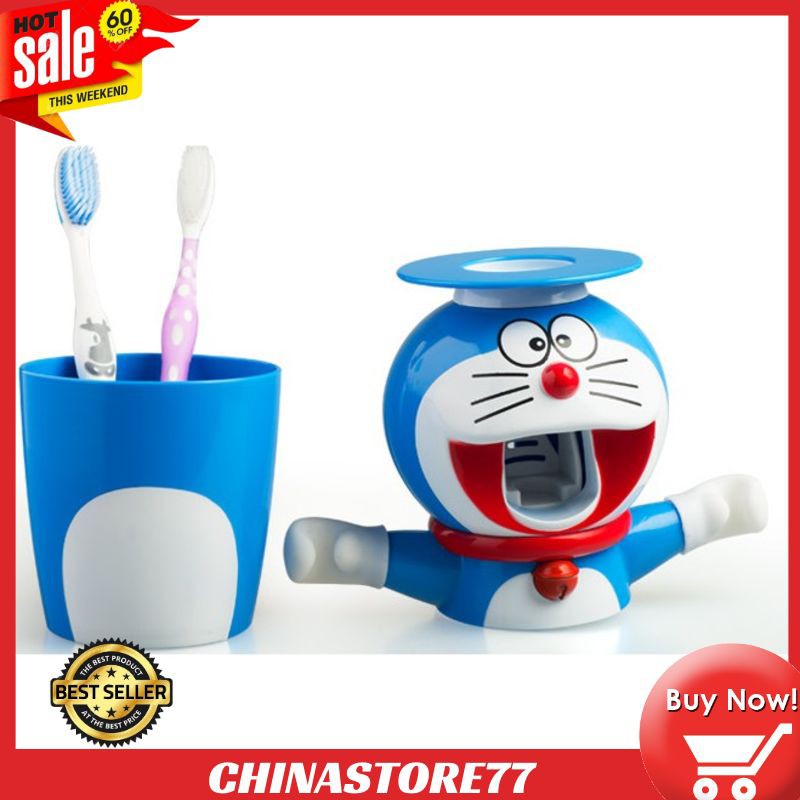 DISPENSER ODOL DORAEMON  TEMPAT SIKAT ODOL KARAKTER HOLDER 