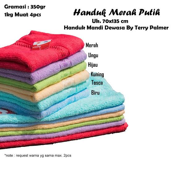 Handuk Merah Putih / Handuk Dewasa / Handuk 70x135 / Handuk Warna