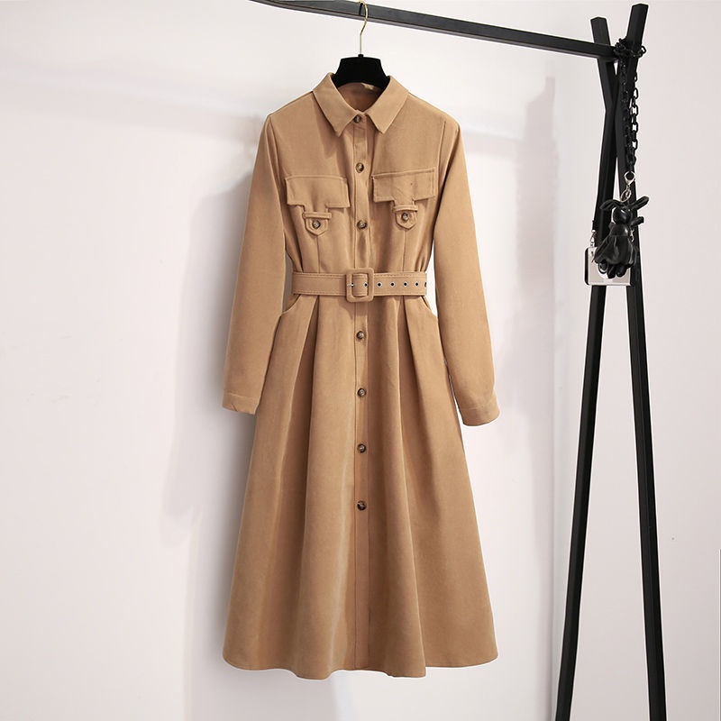 Retro temperament thickened corduroy dress French high-end single breasted shirt skirt design sense