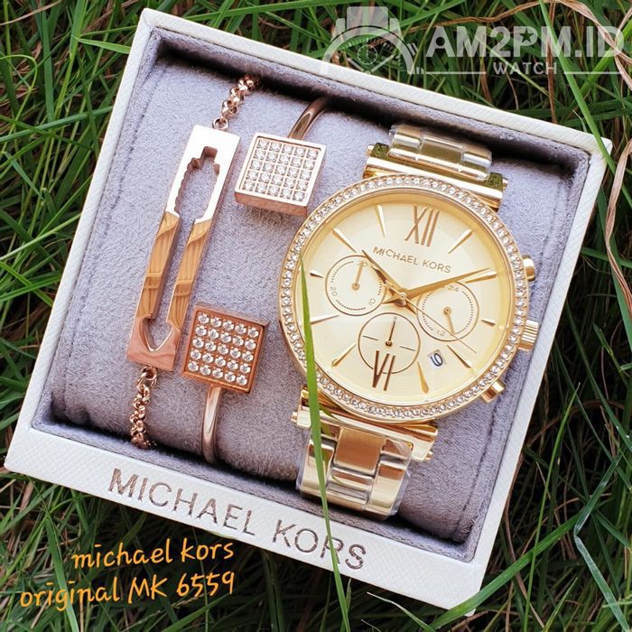 Suplier Set Gelang + Jam Michael K*rs Sofie Chronograph MK6559 Ori B*