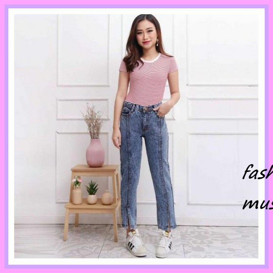 Celana Boyfriend Kulot Jeans  Terbaru Wanita High Waist Keren Levis Celana Jeans Perempuan Fwr - Fra