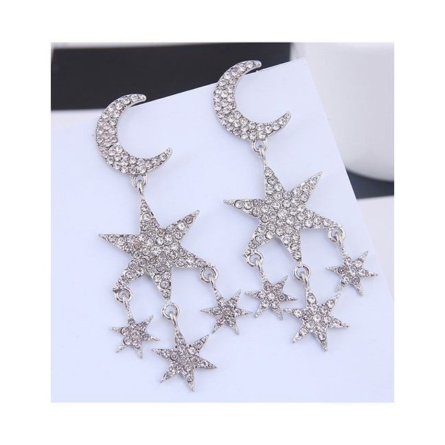 LRC Anting Tusuk Fashion Metal Flash Diamond Star Earrings A59288