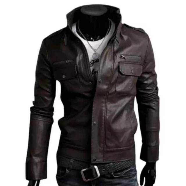 Jaket casual kulit asli domba super/jaket pria terbaru original kulit domba super coklat tua