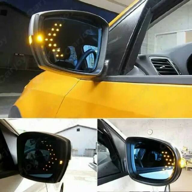 2Pcs Sepasang Lampu Led Spion Kaca Mobil 2 Baris Sein Sen Sigh Tanda Panah Warna Kuning Yellow Murah