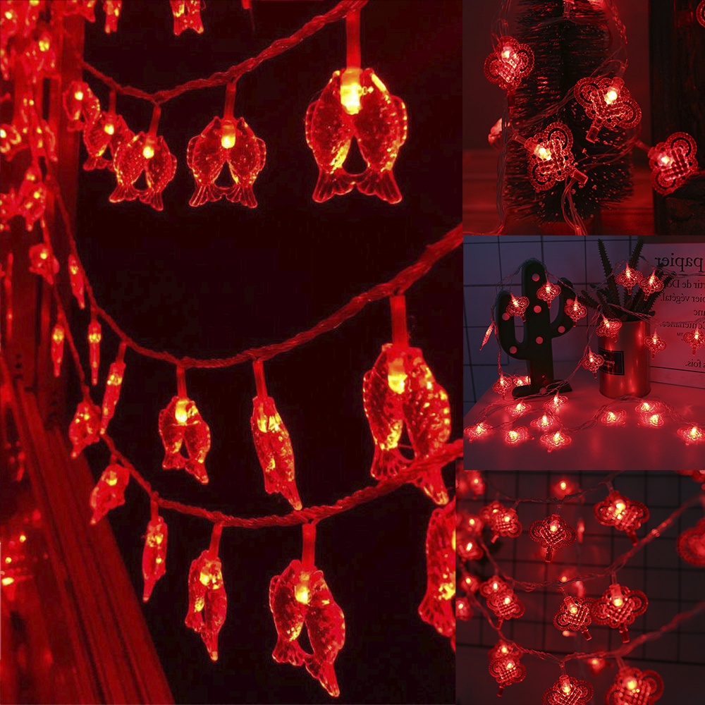 [1.5 Meter Red Chinese Knot Lantern Spring Festival LED String Lights][Battery Powered Copper Wire Starry Fairy Lights For New Year Party]