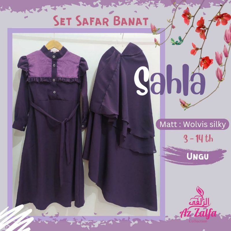 Set Safar Banat Syar'i size 9-14th Jetblack Leuwitex Wolpis Silky - Set Gamis Jilbab Cadar Anak Syar