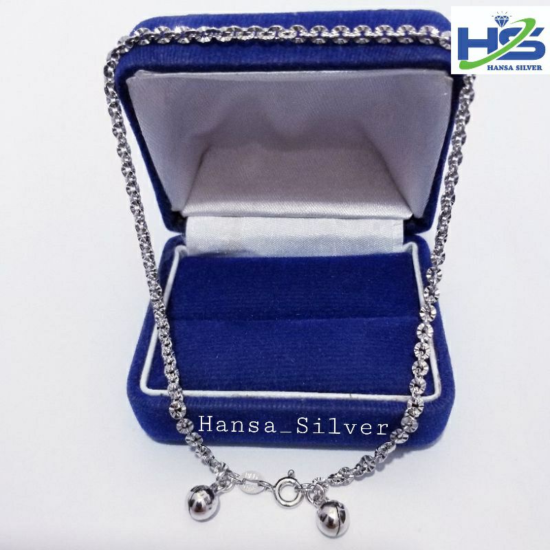 Gelang Kaki Perak Asli Silver 925 Lapis Emas Putih Rantai Nori Ukir 5 Gram