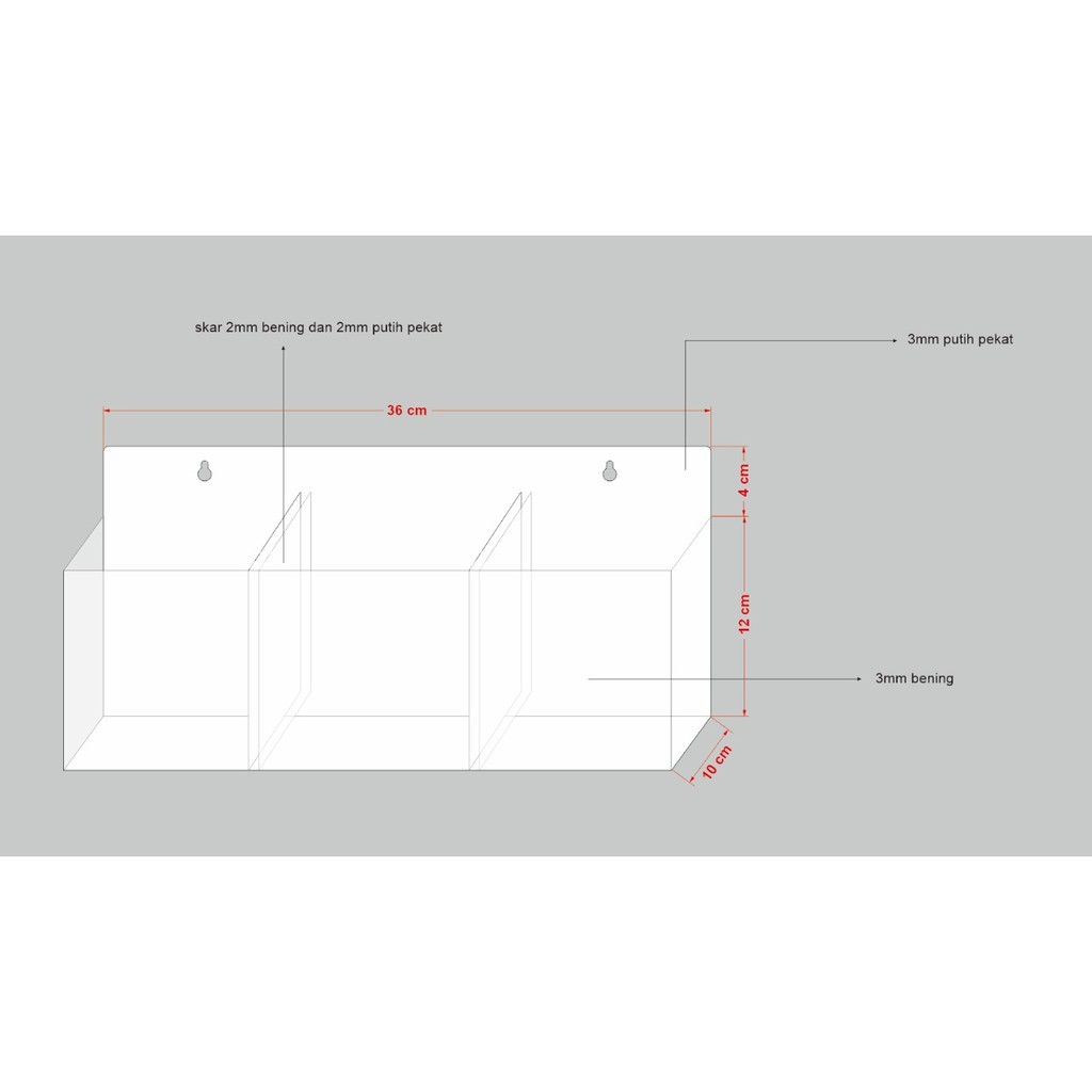 AQUARIUM CUPANG GANTUNG / AKUARIUM AKRILIK DINDING / SOLITER 3 RUANG 36x10x16 CM